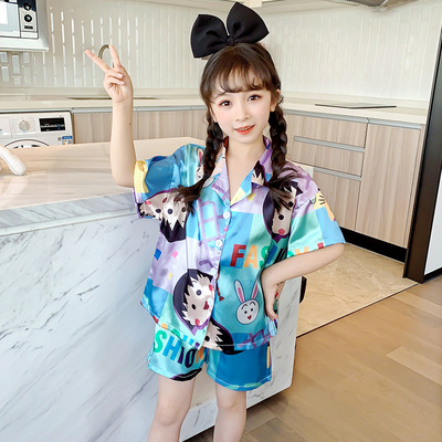 children pajamas summer Girl Chibi Maruko printing Two piece set girl baby air conditioner Home service package