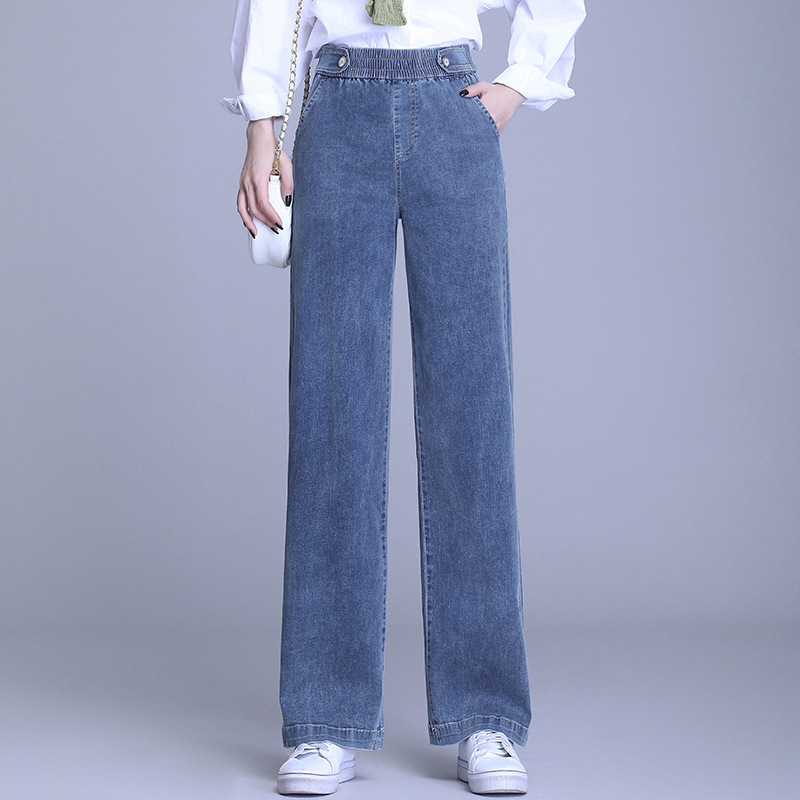 Spot new 2021 spring and summer wide legs pants pine tight waist slim casual wild jeans big pants children