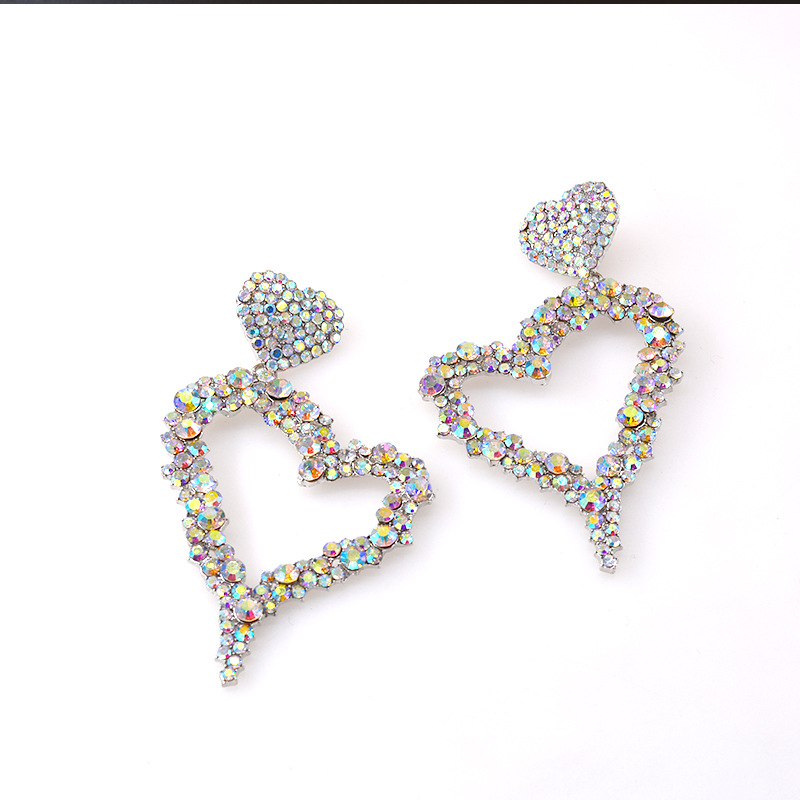 New 925 Silver Post Artificial Rhinestone Hollow Love Earrings For Women Wholesale display picture 6