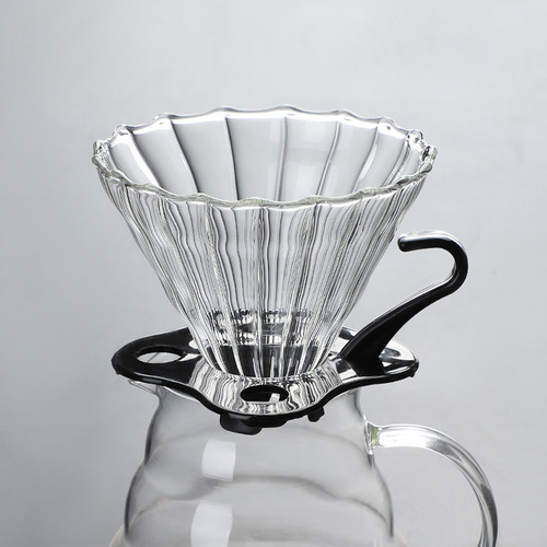 Manufacturer supplies thickened handmade glass coffee funnel V60 drip filter cup striped glass coffee filter
