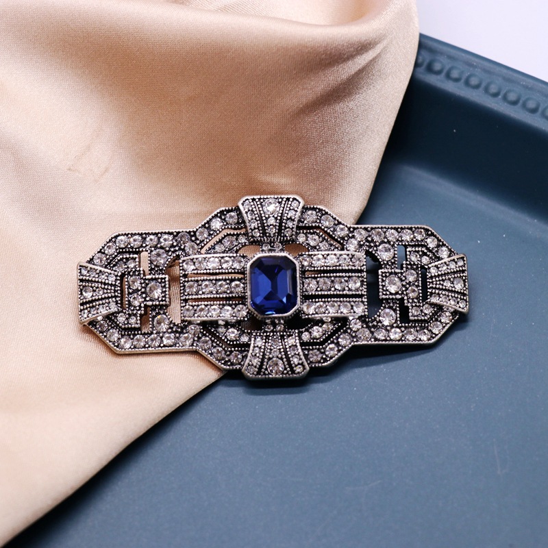 Retro Blue Diamonds Retro Simple Silver Brooch display picture 2