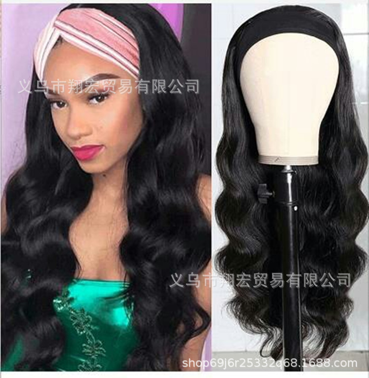 2020 Amazon new hot selling European and American wig headband scarf long curly hair high temperature silk wig wholesale customization