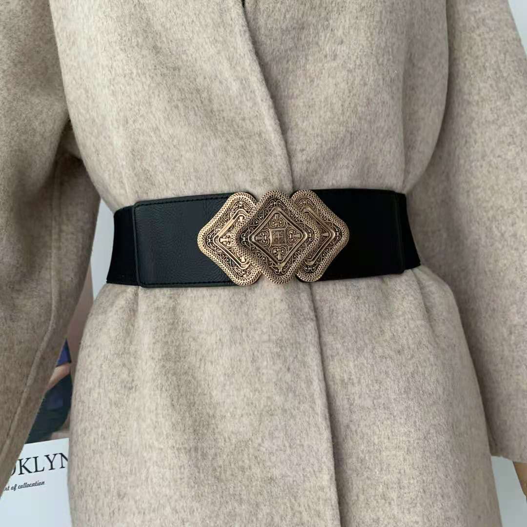 复古对扣腰封女弹力松紧宽收腰装饰连衣裙大衣外套束腰厂家直销