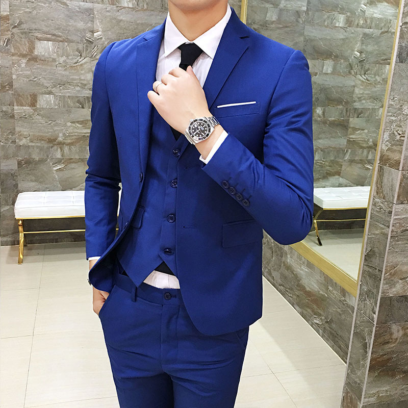 Spring 2019 new western suit Korean slim check suit western youth men's three piece suit manufacturer wholesale