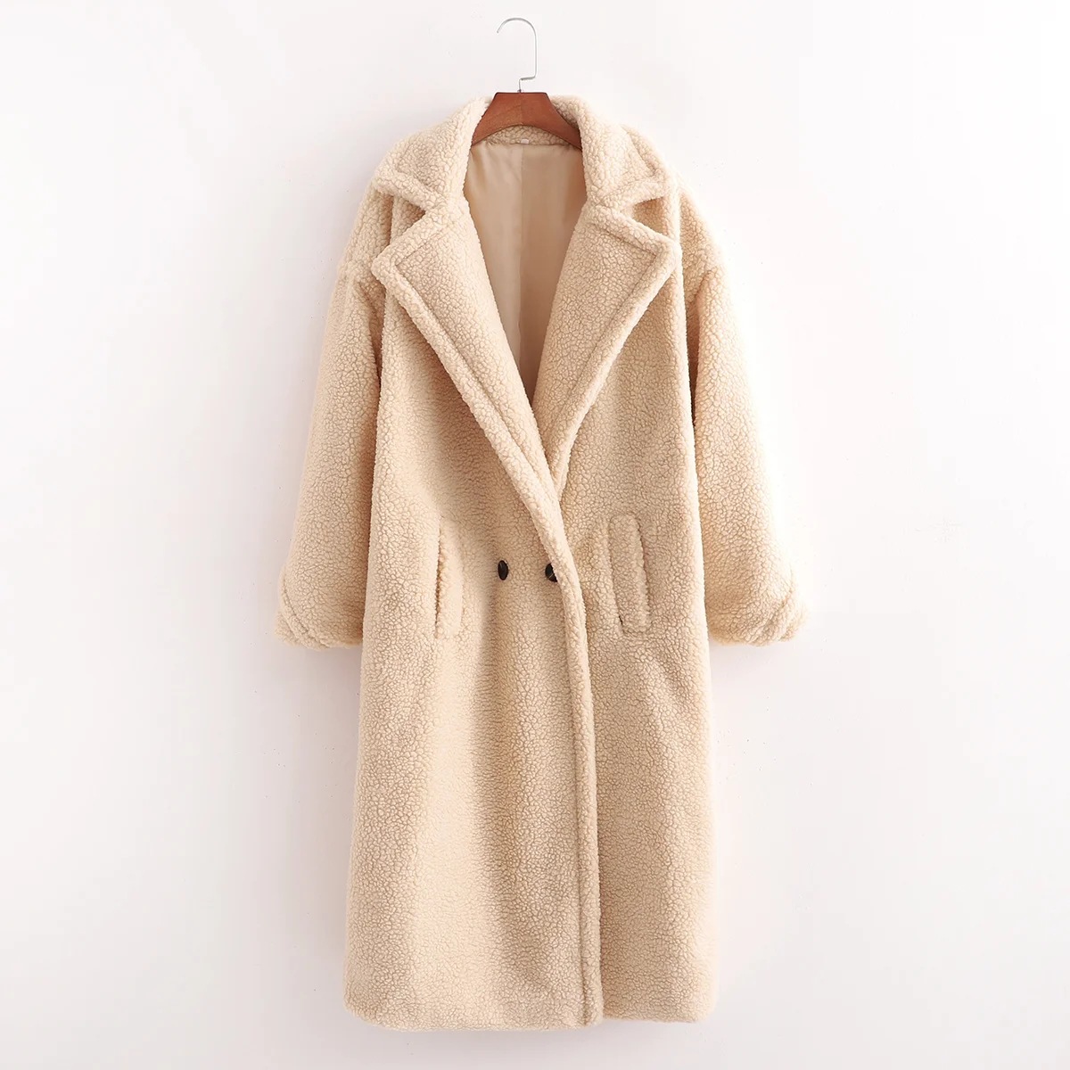 lapel long warm lamb wool coat NSHS31434