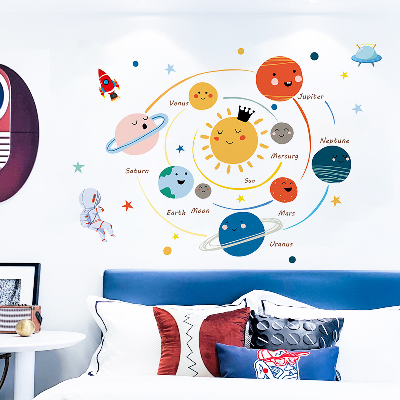 Cartoon Hand-painted Solar System Kindergarten Children's Room Study Decoration Wall Stickers Removable display picture 3