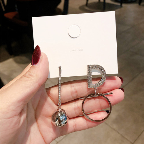 S925 Silver Needles Korean Dongdaemun New Fashion Asymmetric DO Ear Studs Image Personality Simple Earrings Earring Wire