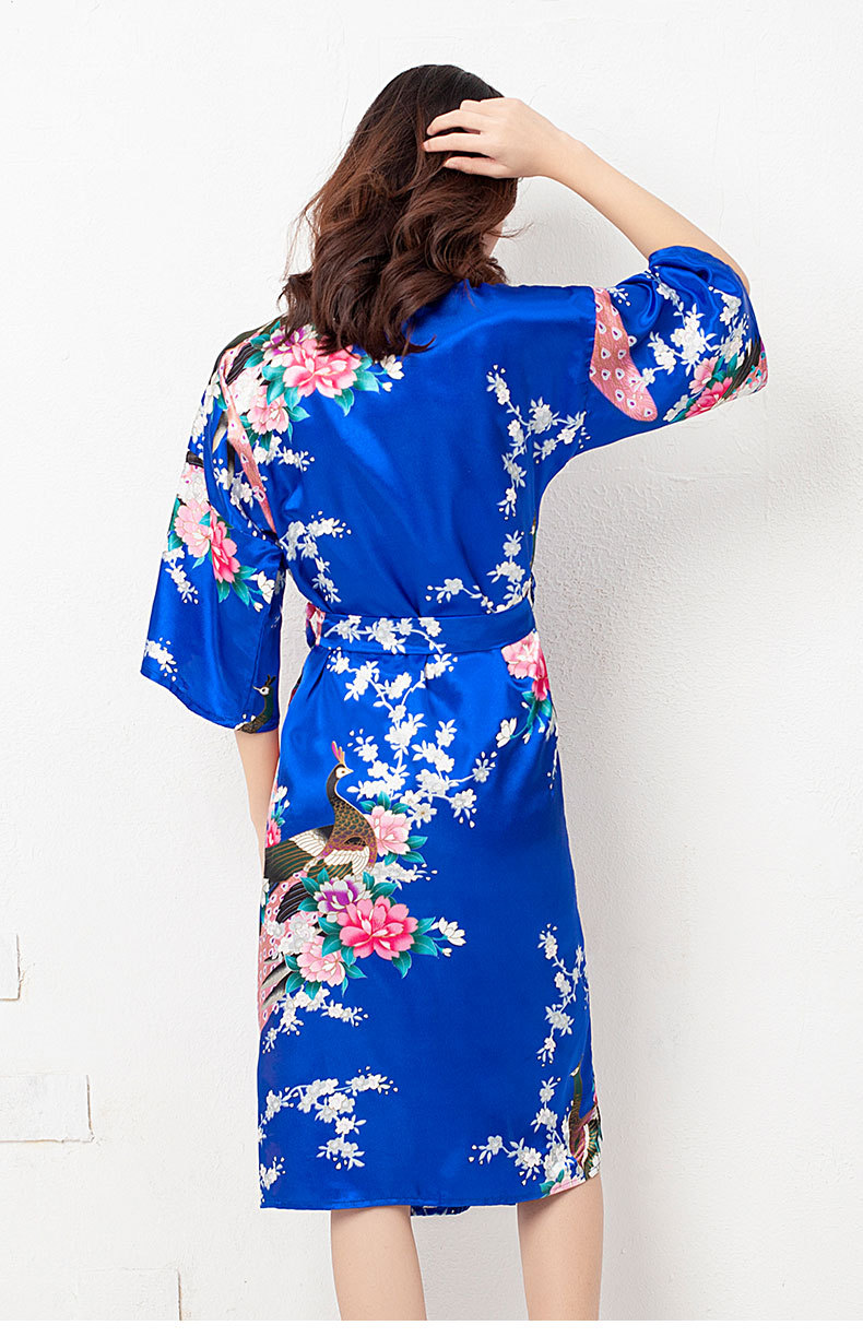 Cross-border 's Ice Wedding Morning Robe, Sexy Peacock Bathrobe, Silk Japanese Kimono Pajamas For_ecoleips.com