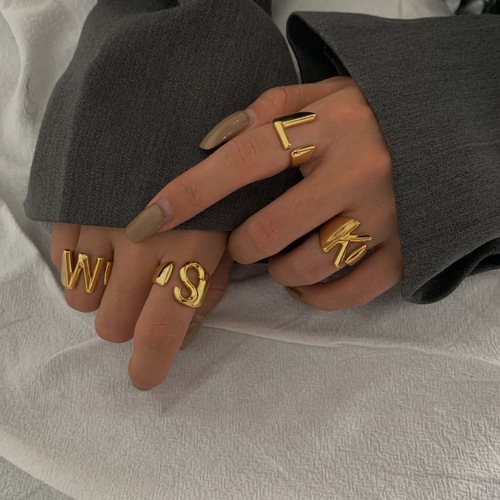 Korean Dongdaemun English letter ring women's open index finger ring fashion light luxury personality European and American exaggerated trend