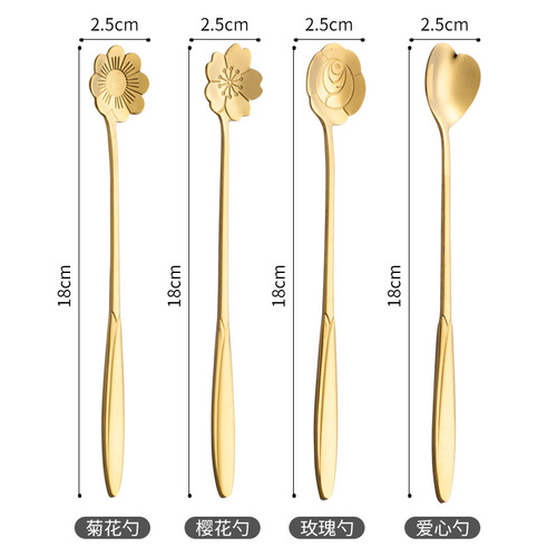 Stainless Steel Iron Man Style Korean Style Long Handle Cherry Blossom Coffee Stirrer Gift Flower Spoon Mug with Spoon