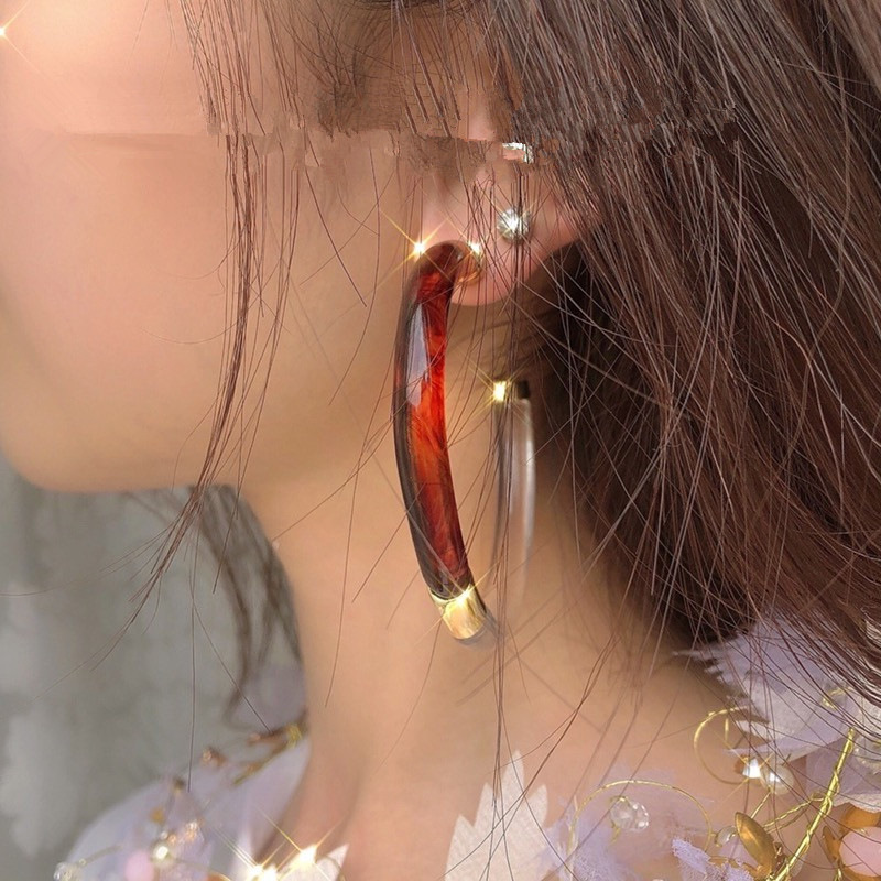 Fashionable New Large Circle Transparent Color Brown Double Color Matching Wild Earring For Women display picture 3