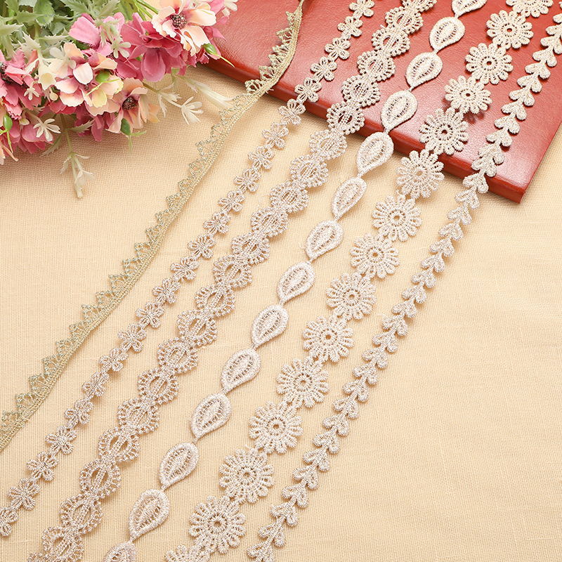 厂家批发新款水溶金丝刺绣花边diy服装辅料镂空窗帘小边饰品材料