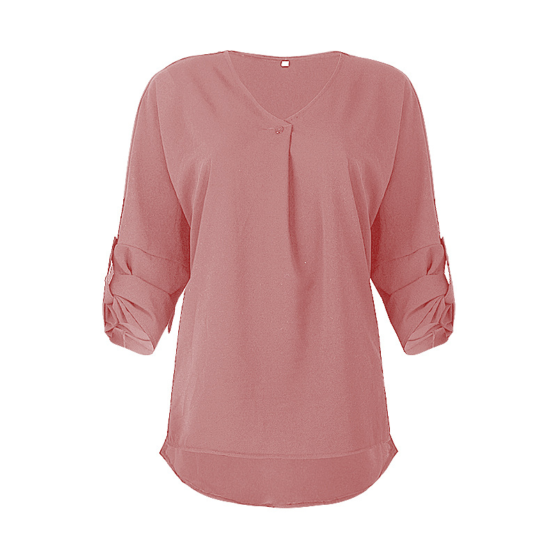 fashion solid color V-neck long sleeve irregular shirt  NSZH18578