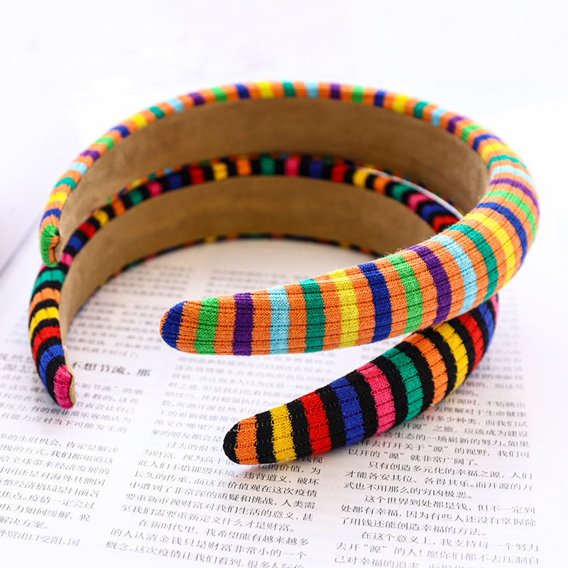 Korean Striped Rainbow-colored Wool Knitted Sponge Headband display picture 9