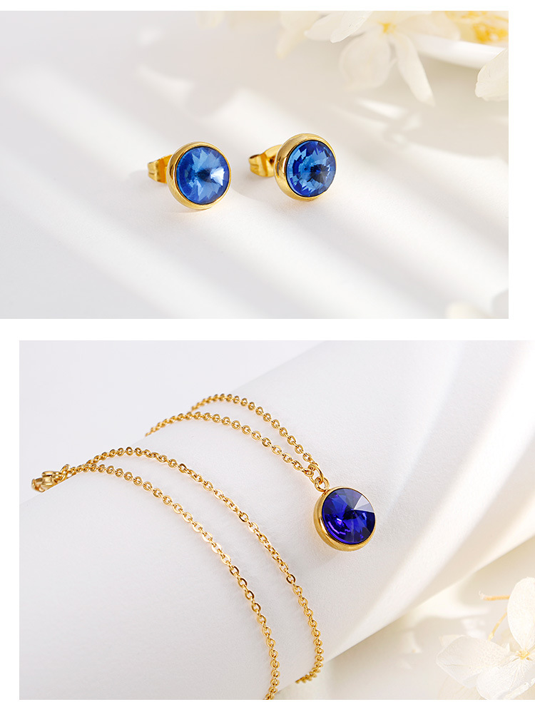 simple color zircon earrings stainless steel necklace set wholesale nihaojewelry