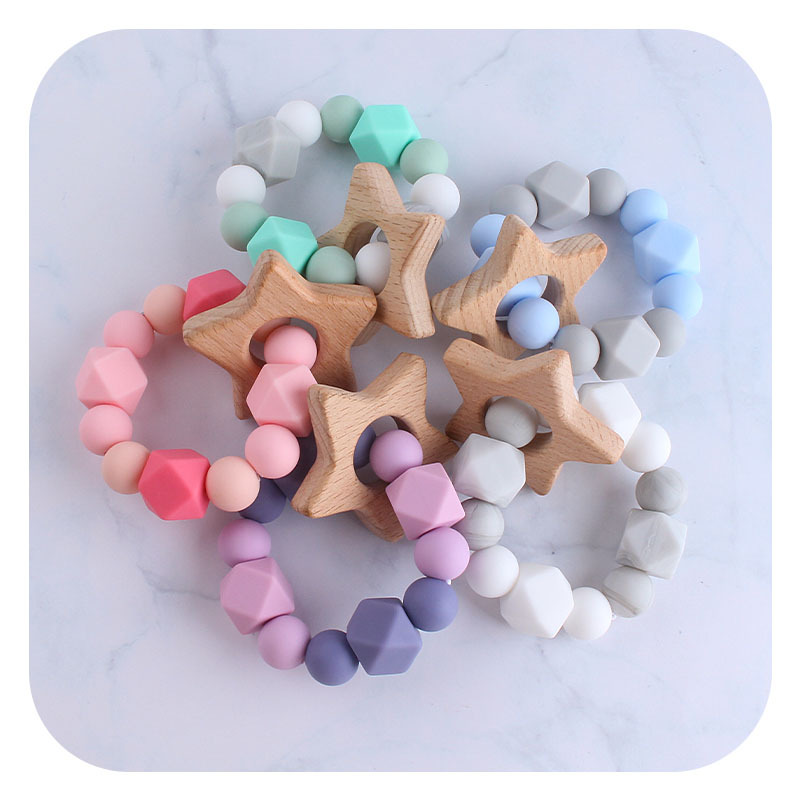 Creativo DIY bebé haya estrella de cinco puntas juguete mordedor bebé Seguridad Protección del Medio Ambiente pulsera de cuentas de silicona mordedor