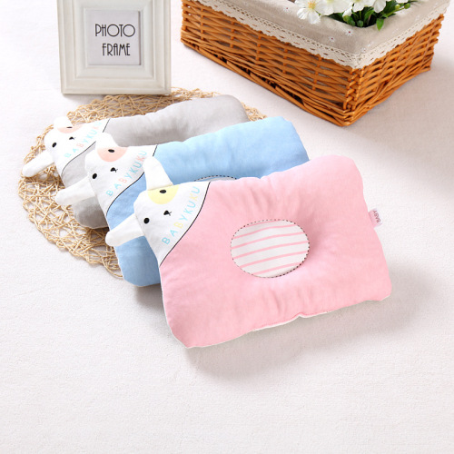 Baby Pillow Pure Cotton Newborn Anti-Tilt Head Shaping Pillow Combed Cotton Cartoon Baby Pillow All-Season Universal