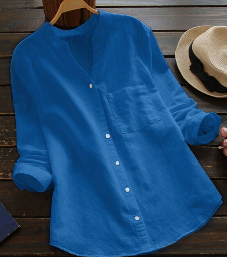 Women's Blouse Long Sleeve Blouses Pocket Simple Style Solid Color display picture 6