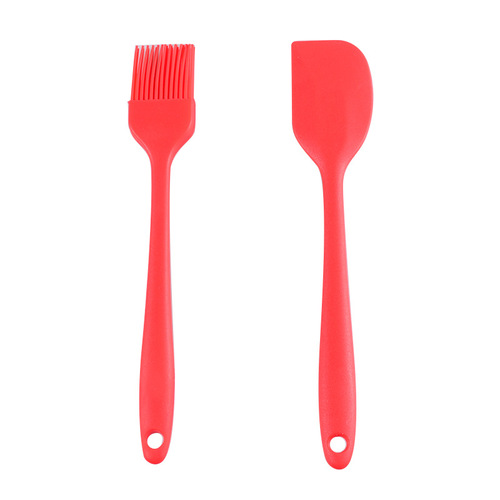 Factory Direct Supply Small Size One-Piece Silicone Scraper 2-Piece Baking Tools Set Cake Spatula Oil Brush