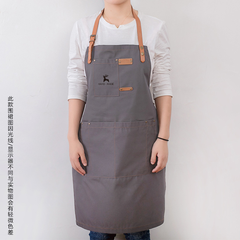 Pareja de moda coreana delantal de lona personalizado impreso LOGO leche té café cake shop hornear manicura trajes