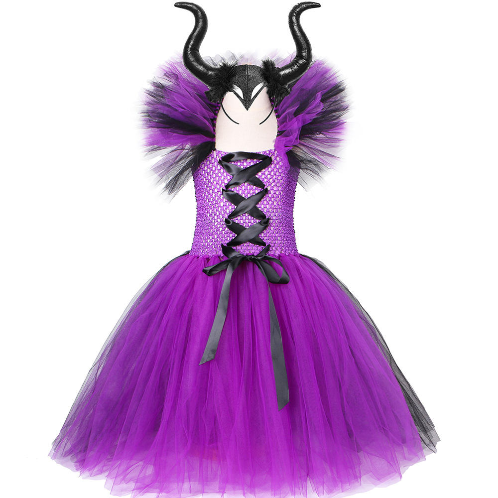 Abbigliamento per neonate Costume di Halloween Vestito da strega Vestito in tulle a rete viola e nero per bambine_voghion.com