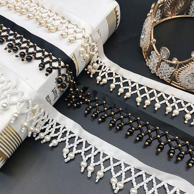 10 Yard Handmade beaded pearls Edge Trim ribbon for DIY dance dresses cheongsam hanfu shoes and hats Bags wedding party decoration curtains pillows DIY accessories