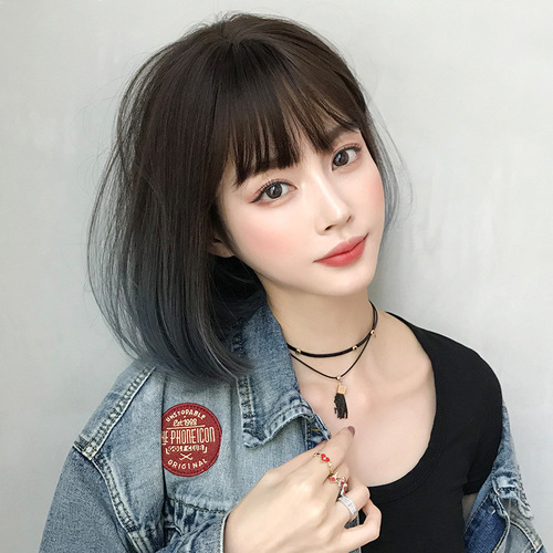 Fashion wig female short hair bob student head round face full head cover natural gradient color inner buckle straight hair wholesale