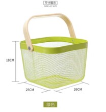 水果蔬篮子沥水篮洗菜篮家居厨房浴室收纳篮铁艺手提置物篮木把手