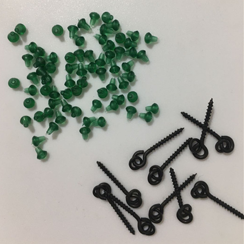 跨境欧钓库钓丸形饵料锁针螺丝圆形无光黑+鱼钩固定珠 欧钓配件