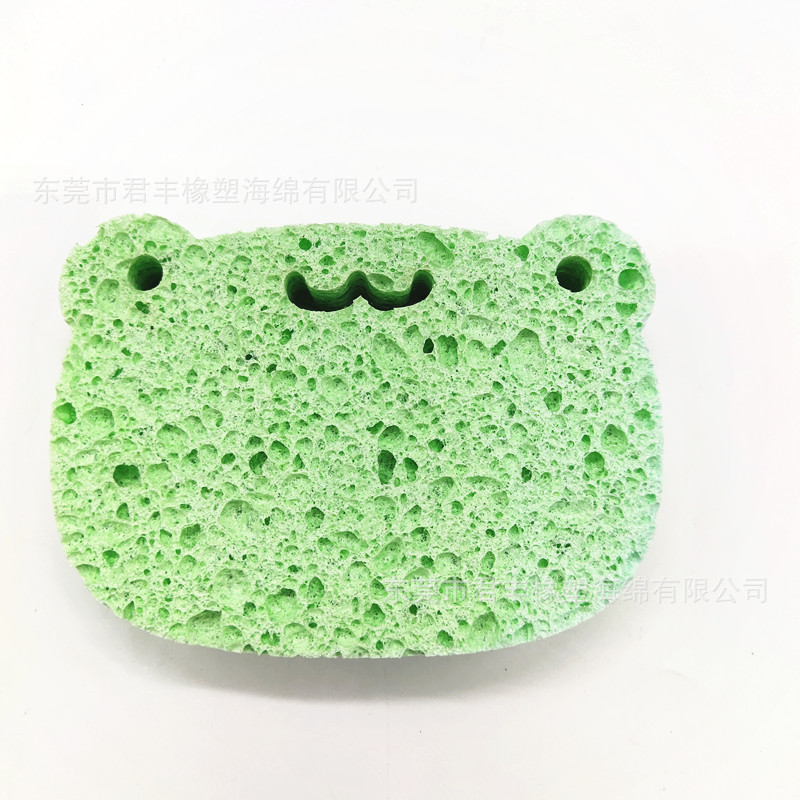 卡通青蛙木浆棉 宝宝洗澡海绵 清洁沐浴搓澡棉 吸油吸水木浆棉
