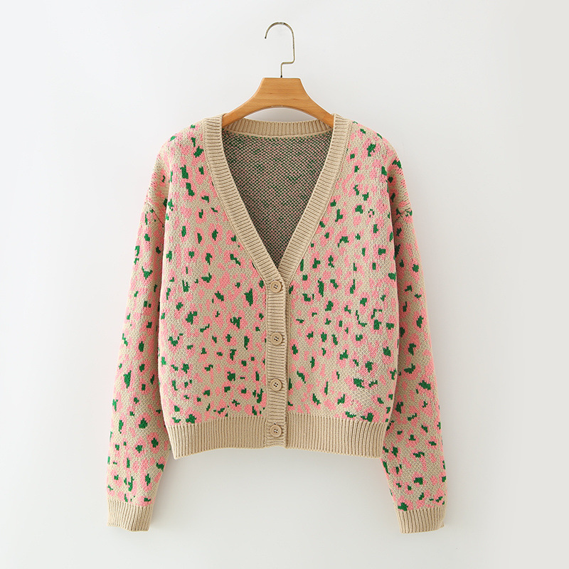 Wholesale autumn retro small floral V-neck women s knitted cardigan jacket NSAM6883