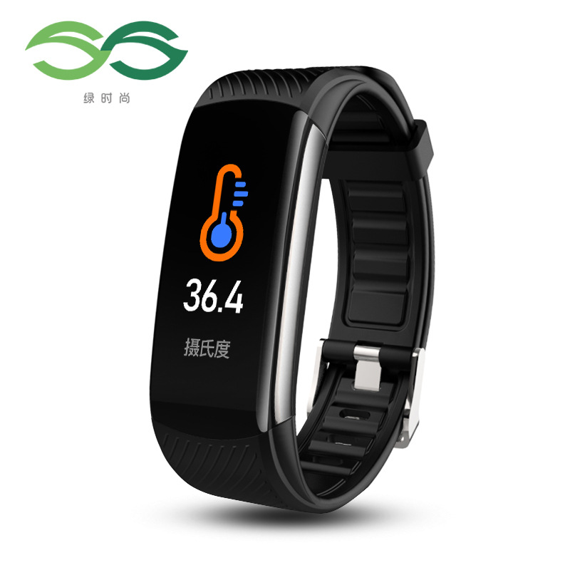SS绿时尚跨境 C6T智能手环 T1体温监测心率血氧血压USB充电多表盘|ms