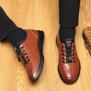 2020秋季新款男鞋真皮纯色松紧带休闲运动透气潮流皮鞋男一件代发