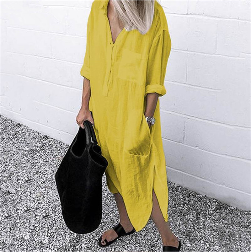 Femmes Robe Chemise Décontractée Style Simple Refuser Manche Longue Couleur Unie Robe Mi-longue Du Quotidien display picture 2