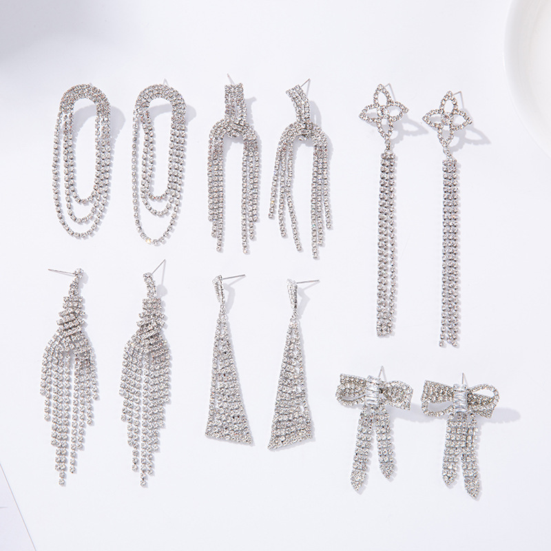 925银针爪链耳环欧美韩国流苏水钻镶钻耳钉网红简约耳饰女批发详情图2