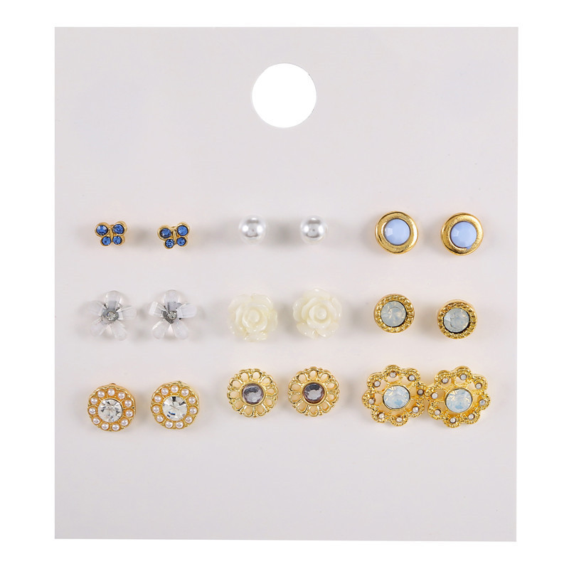 Simple earrings mini earrings pure flowers gentle princess diamond crystal earring set wholesale nihaojewelrypicture2