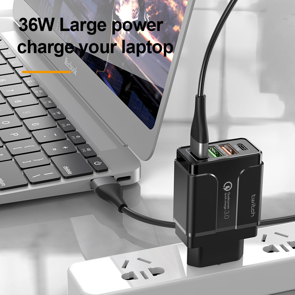 Twitch téléphone portable PD tête de charge rapide 3USBQC3.0PD norme européenne américaine britannique chargeur 36W_voghion.com