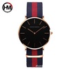 Japanese black nylon golden quartz waterproof watch suitable for men and women for beloved, simple and elegant design, pink gold, wholesale