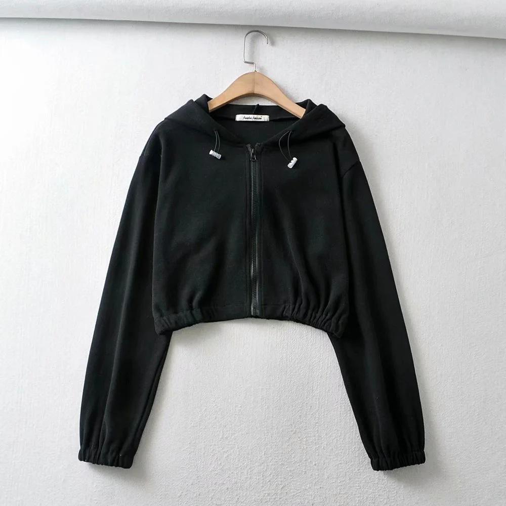 zipper hoodie solid color short long sleeve sweater NSHS31477