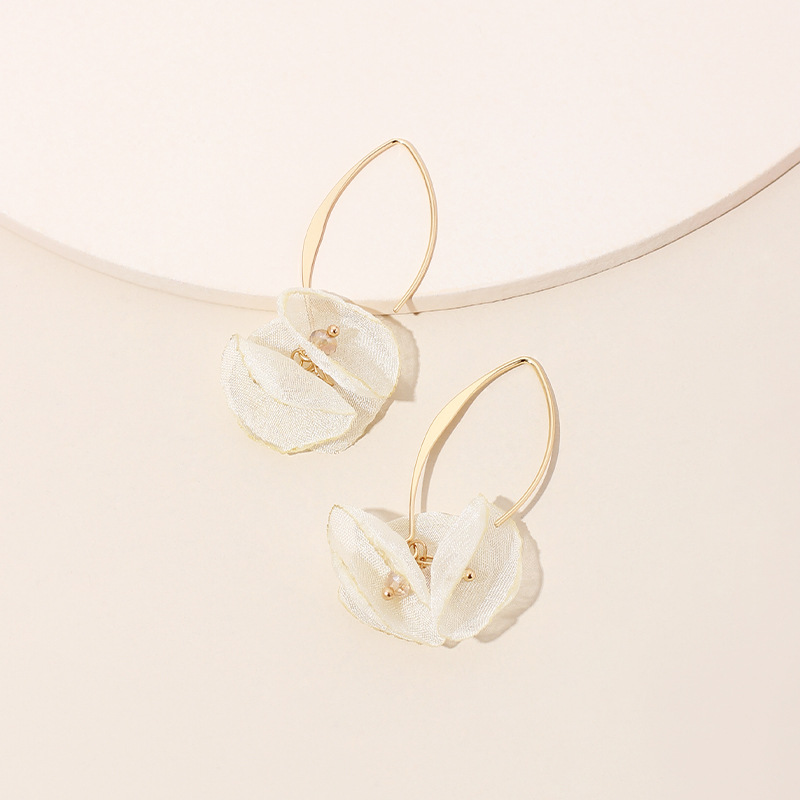 4g Weight Earrings Classification Housewarming, Anniversary, Business, Wedding, Travel, Birthday, Festival Occasion Alloy Material Flower Pattern Women'S Gender Sweet Style Rose Red, White, Beige, Pink, Red, Green, Blue, Yellow, Black Color Korean Summer New Lace Mesh Flower Earrings Color Petal Earrings Wholesale Nihaojewelry 8