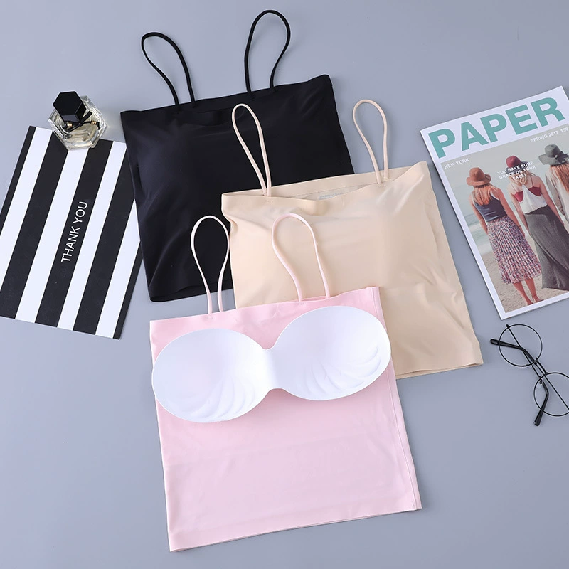 Летняя базовая защитная underwear, шелковистая push-up футболка, белье, майка, топ с чашками, для маленького жилета