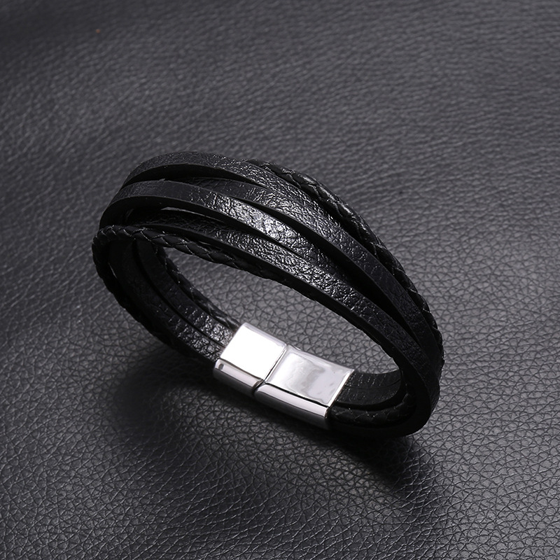 Hot-selling accessories multi-layer simple woven new magnet buckle menu0027s leather bracelet nihaoj