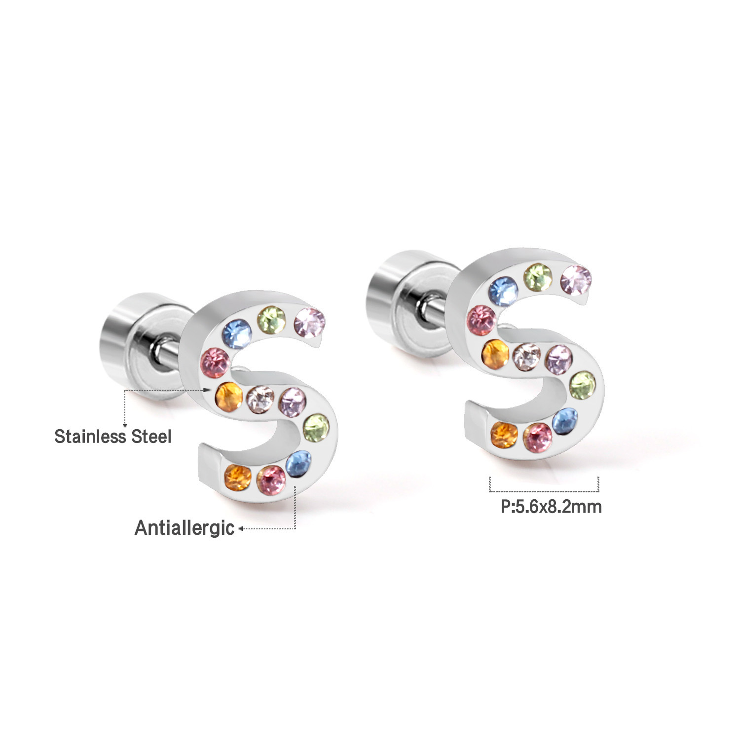 Fashion Letter Stainless Steel Inlay Zircon Ear Studs 1 Pair display picture 30