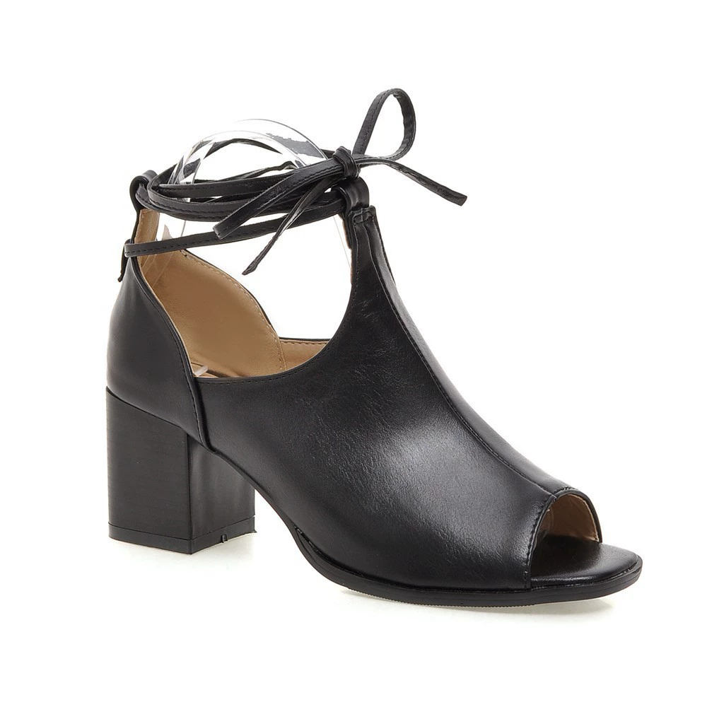 Европа и США толстый каблук рыбий рот перекрестный ремешок сандалии мода атмосфера толстый каблук высокий каблук рыбий рот женские сандалии 33-43 ярдов