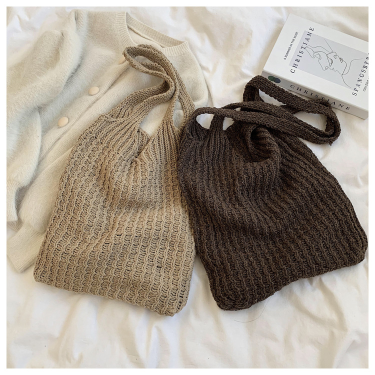180g Weight Open Closure Type Double Shoulder Straps Strap Type Shoulder Bag Bags Type Daily Occasion yarn Material Women's Backpack Backpack Solid Color Pattern All Seasons Season Women'S Gender Basic Style Bucket Shape Large Size Women's Large All Seasons Yarn Basic Shoulder Bag