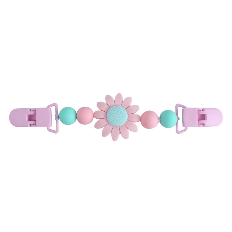 Bebé suministros girasol chupete cadena pañuelo clip bebé calmante silicona Juguete plástico clip de doble cabeza
