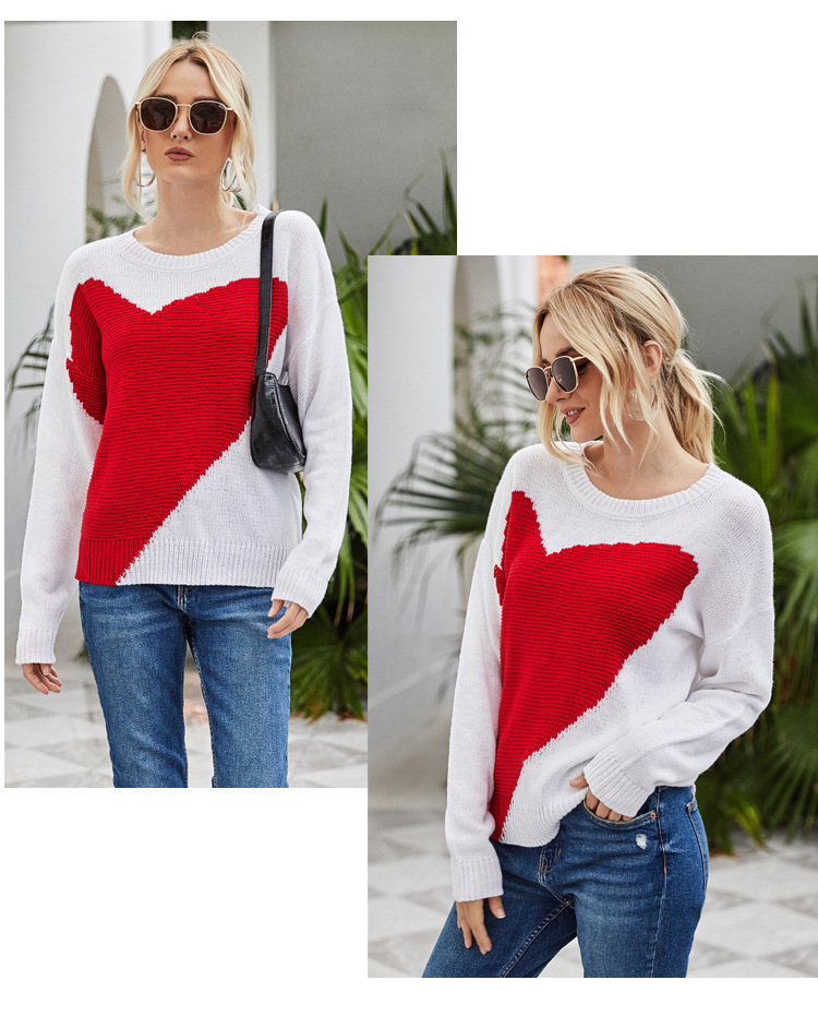 women s round neck pullover heart-shaped unflowered ladies sweater NSYH7115