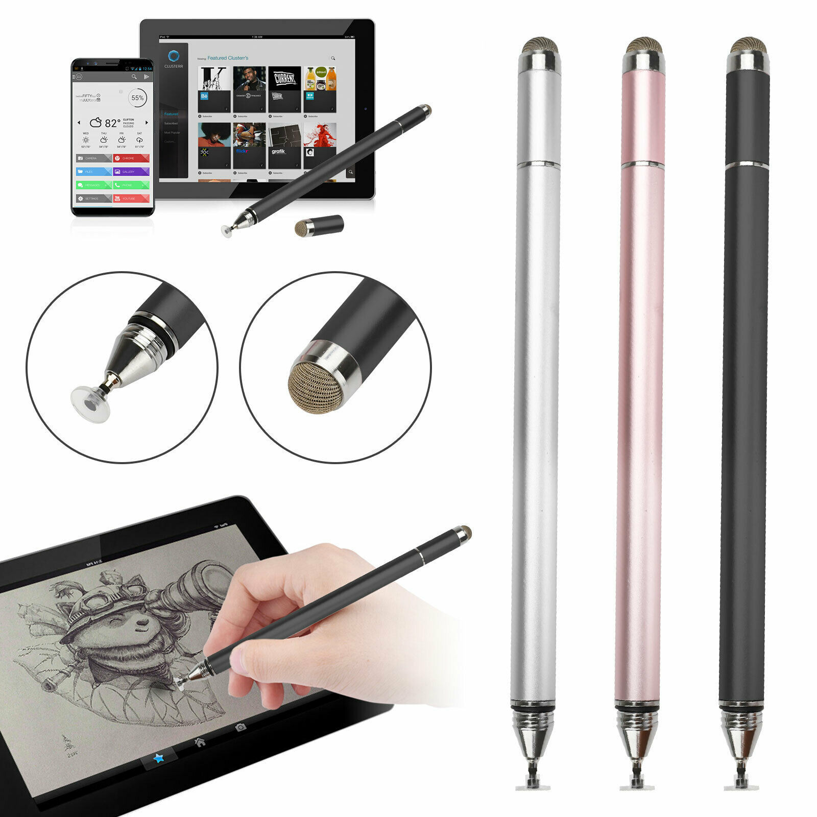 通用圆盘4合1手机电容笔细头平板触屏绘画手写笔适用于iPad penil