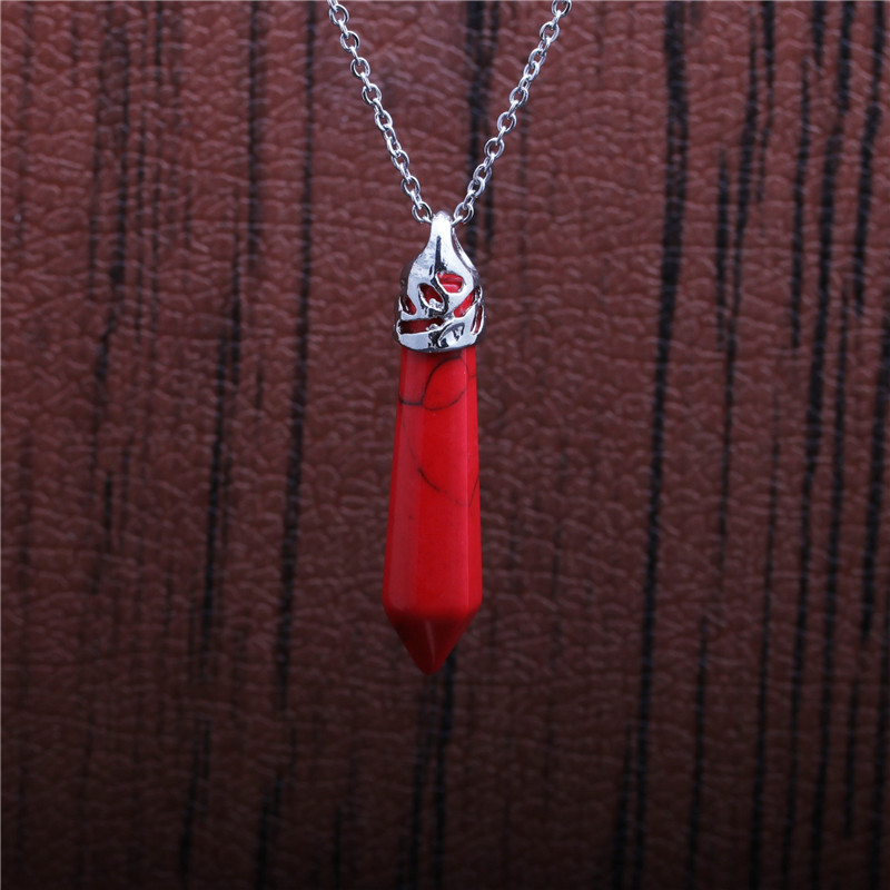 Fashion Stainless Steel Turquoise Hexagonal Column Pendant Necklace display picture 2