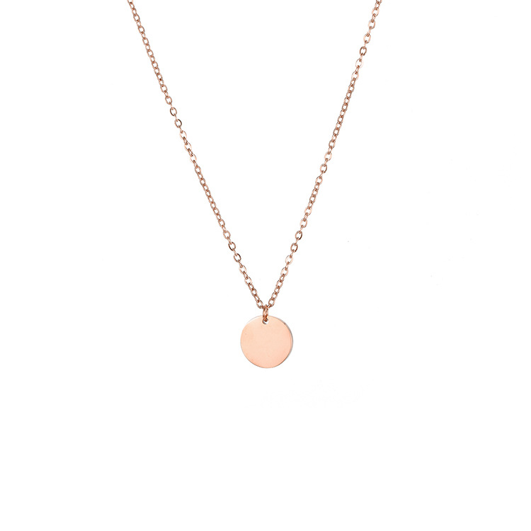 New Lettering Simple Stainless Steel Geometric Round Pendant Rose Gold Necklace display picture 6